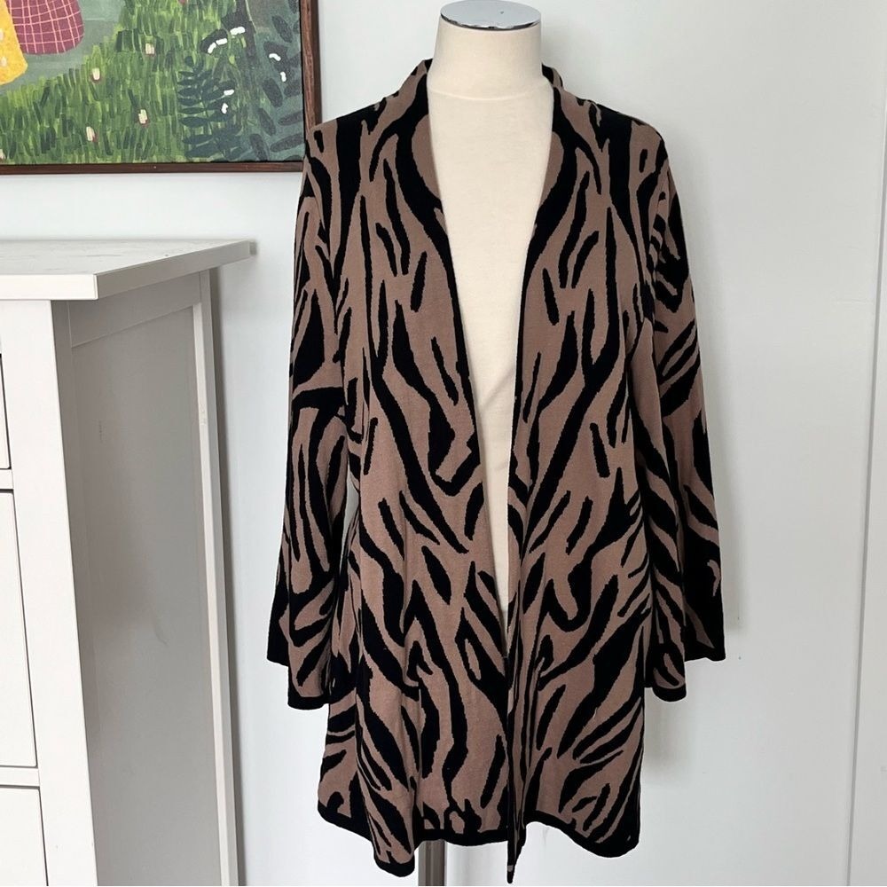 JM Collection Cardigan Animal Print Women XL Career Open Long Line Cotton